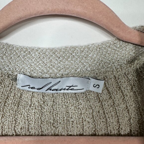 2/$24 Red Haute Pointelle V-Neck Cardigan Long Sleeve Tan with White #A0282 TRB2 - Picture 6 of 8